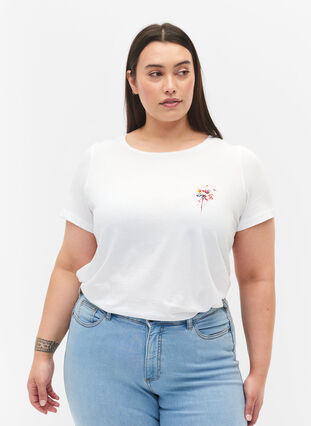Puuvillainen t-paita painatuksella, Bright White FLOWER, Model image number 0