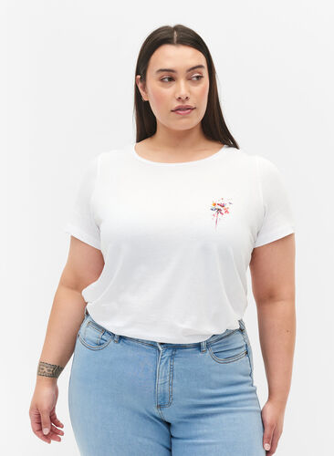 Puuvillainen t-paita painatuksella, Bright White FLOWER, Model image number 0