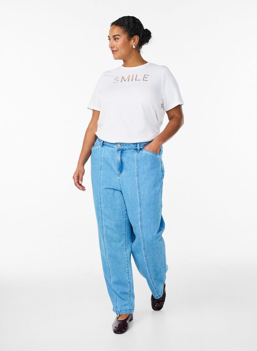 Puuvillainen T-paita kirjailulla tekstill&auml;, Valkoinen, Model image number 1