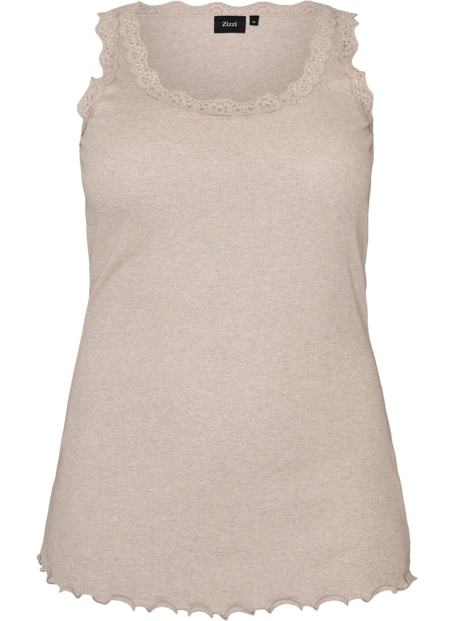 ZizziRibattu toppi pitsireunuksella, Beige, Packshot image number 0