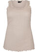 Ribattu toppi pitsireunuksella, Beige, Packshot image number 0