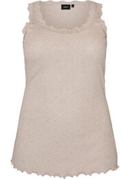 Ribattu toppi pitsireunuksella, Beige
