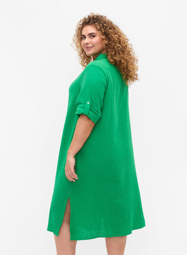 Puuvillainen pusero-mekko lyhyillä hihoilla, Bright Green, Model image number 1
