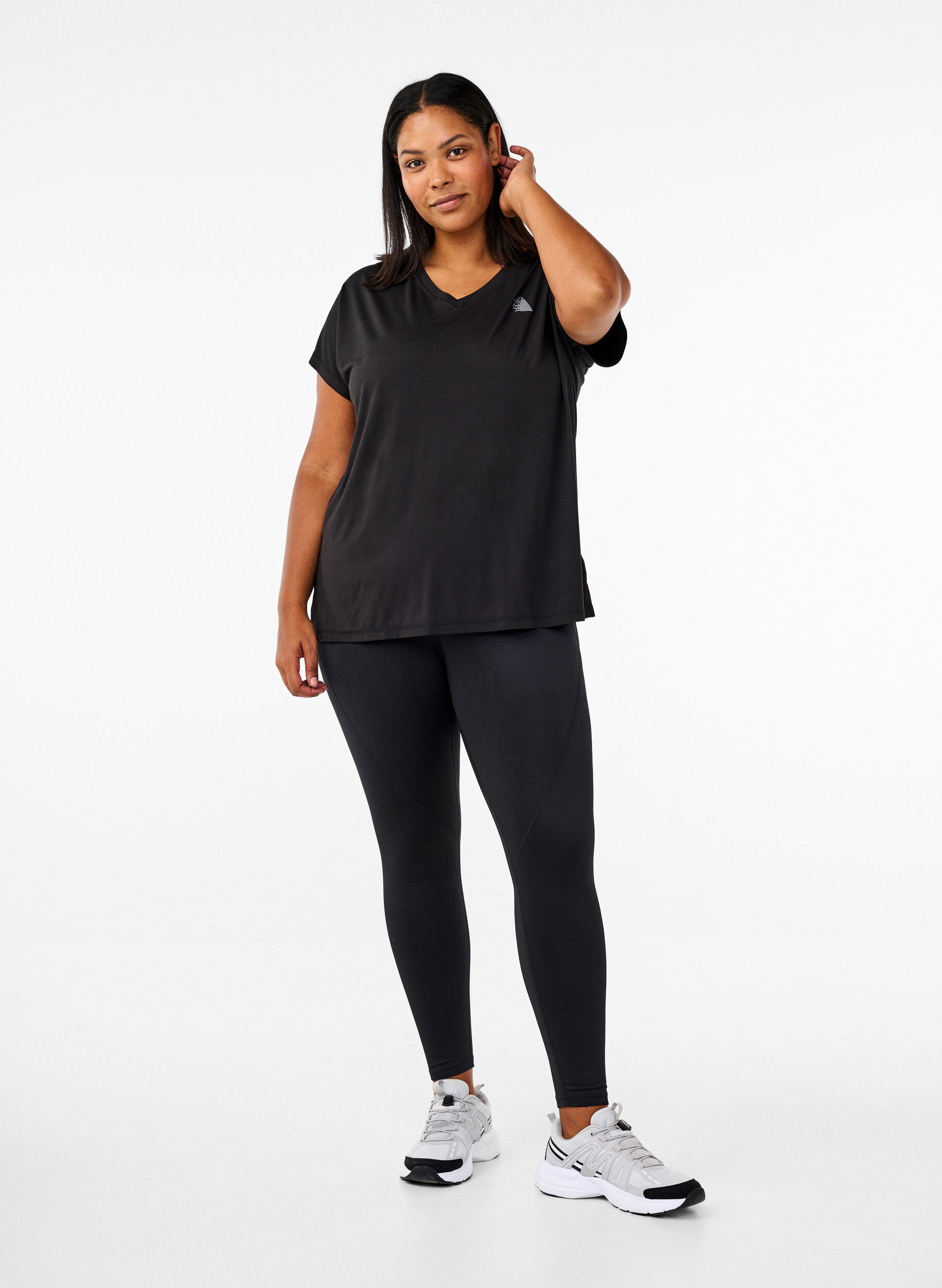 Zizzi Treenilegginsit fleecevuorella, Musta, Model image number 1