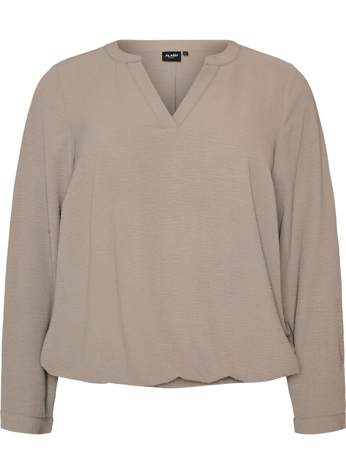 Pusero pallomaisella siluetilla ja V-p&auml;&auml;ntiell&auml;, Beige, Packshot image number 0