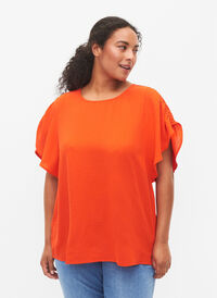 Lyhyt-hihainen pusero olkapäillä olevilla kiristyksillä, Orange.com, Model