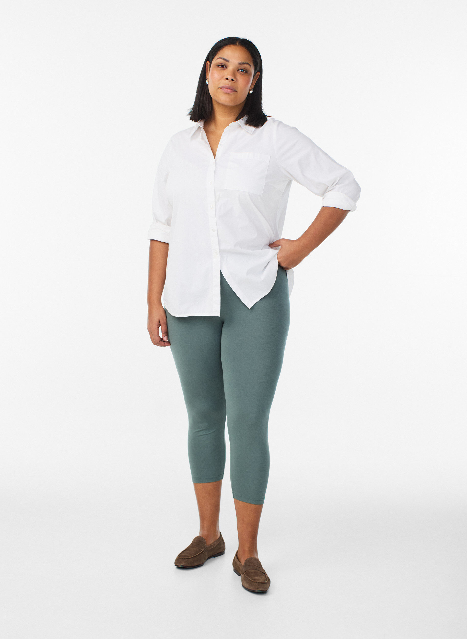 Zizzi3/4-pituiset viskoosileggingsit, Vihre&auml;, Model image number 1