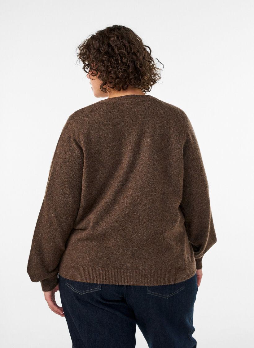 Neuletakki koristeellisilla napeilla ja V-p&auml;&auml;ntiell&auml;, Ruskea, Model image number 2
