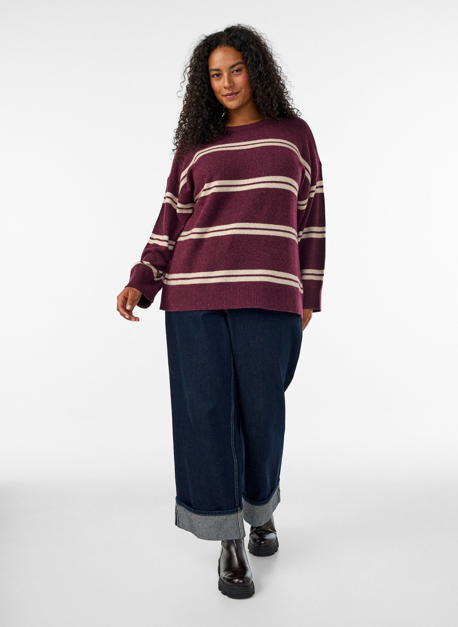 ZizziNeulepusero, jossa tuplasti kontrastiraitoja, Punainen, Model image number 1