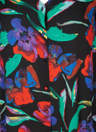 Lyhythihainen mekko kukkakuosilla, Black Flower AOP, Packshot image number 2