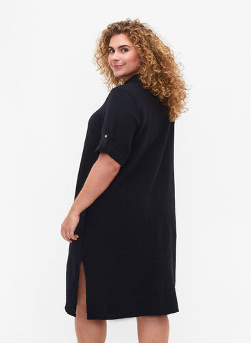 Puuvillainen pusero-mekko lyhyillä hihoilla, Black, Model image number 1
