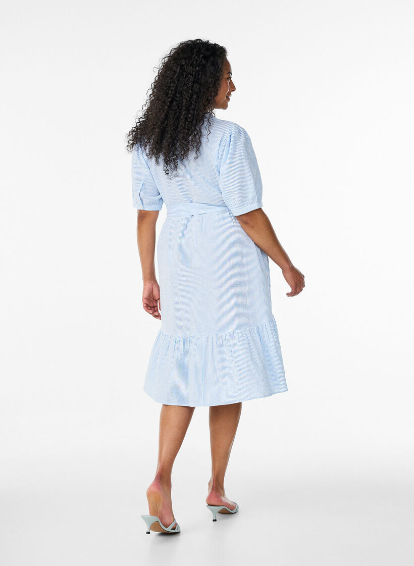 Raidallinen midimekko puuvillasta vy&ouml;ll&auml;, Valkoinen, Model image number 2