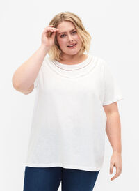 T-paita puuvillaa pitsillä, Bright White, Model