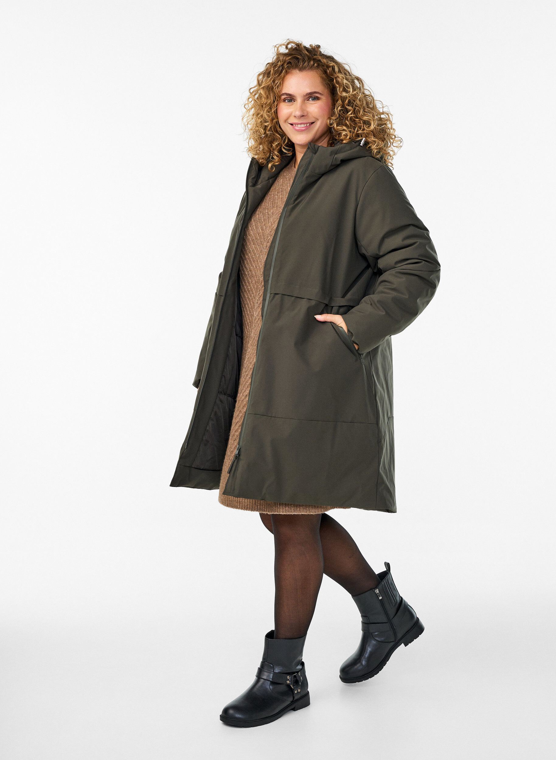 ZizziTalvitakki s&auml;&auml;dett&auml;v&auml;ll&auml; vy&ouml;t&auml;r&ouml;ll&auml;, Vihre&auml;, Model image number 1