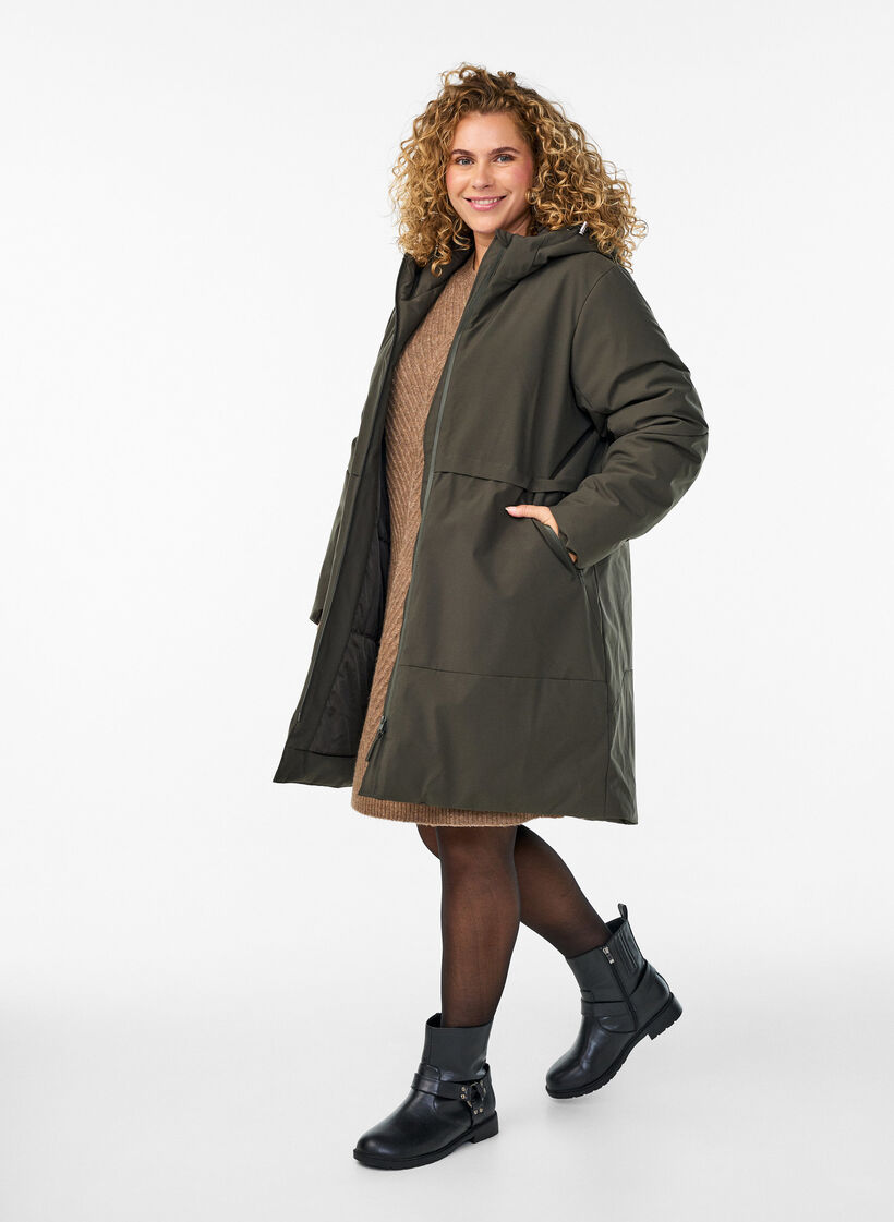 Talvitakki s&auml;&auml;dett&auml;v&auml;ll&auml; vy&ouml;t&auml;r&ouml;ll&auml;, Vihre&auml;, Model image number 1