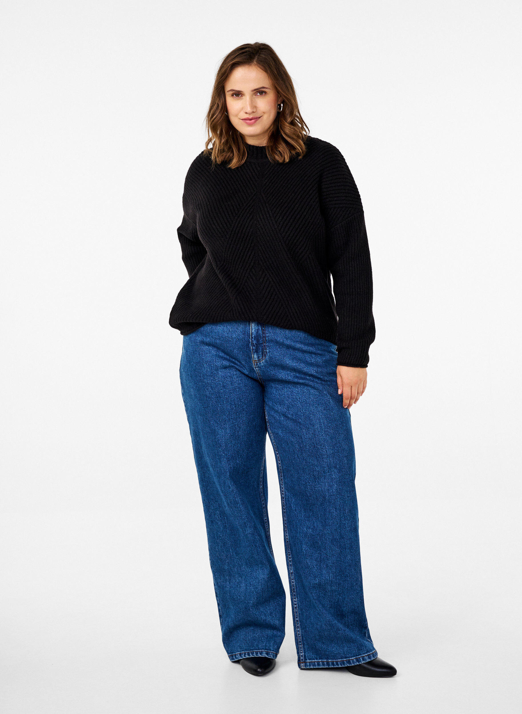 Zizzi Neulepaita raidallisella kuosilla ja pitkilla hihoilla, Black Mel., Model image number 2