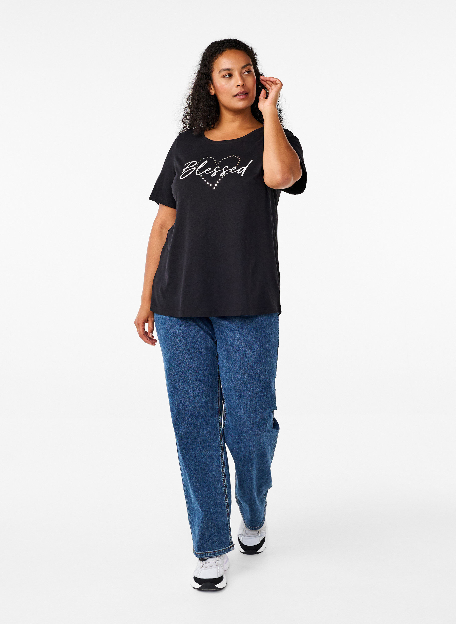 Zizzi FLASH - T-paita printill&auml;, Musta, Model image number 1