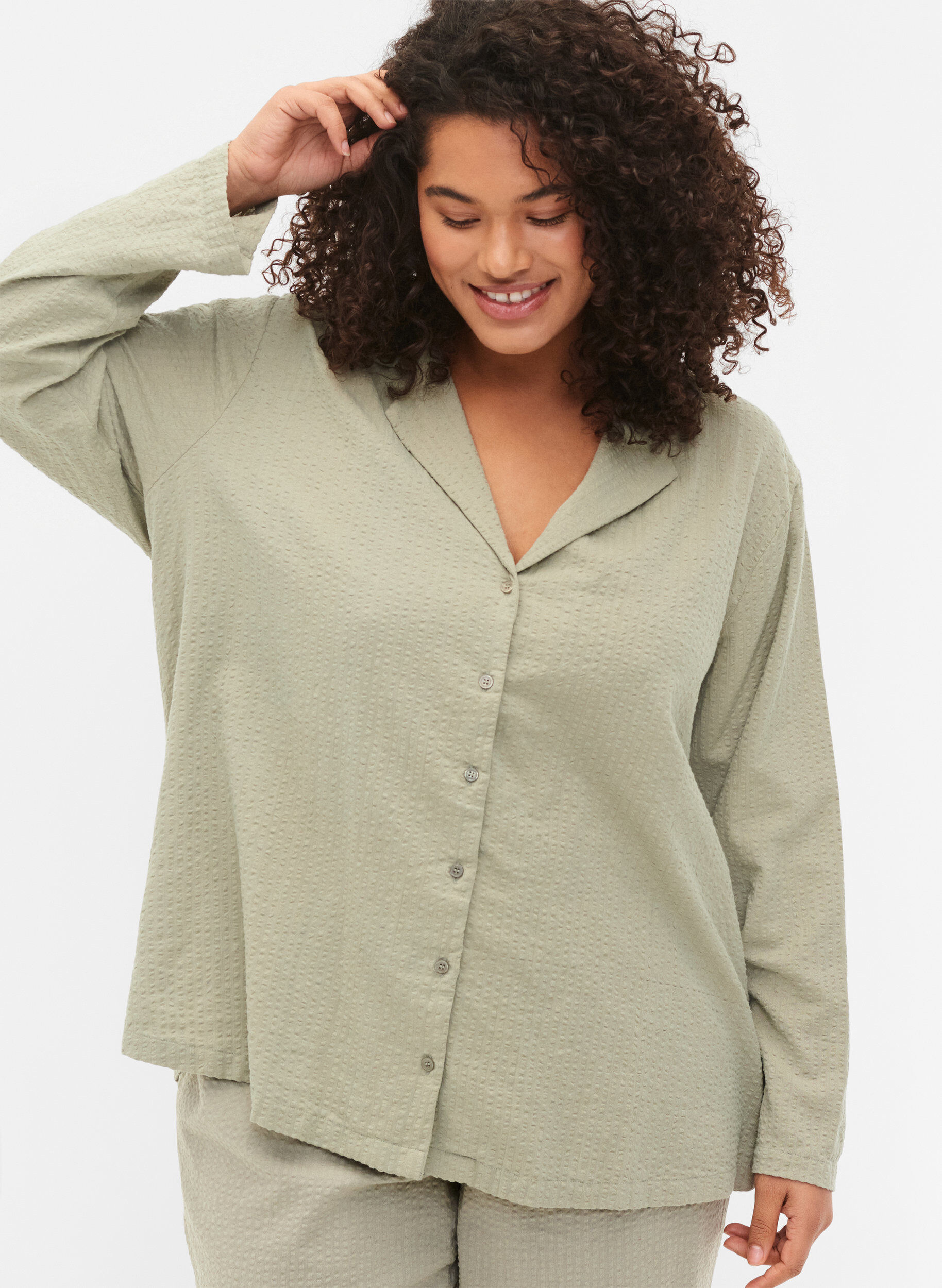 Zizzi Paita puuvillasta tekstuurilla, Seagrass , Model image number 2