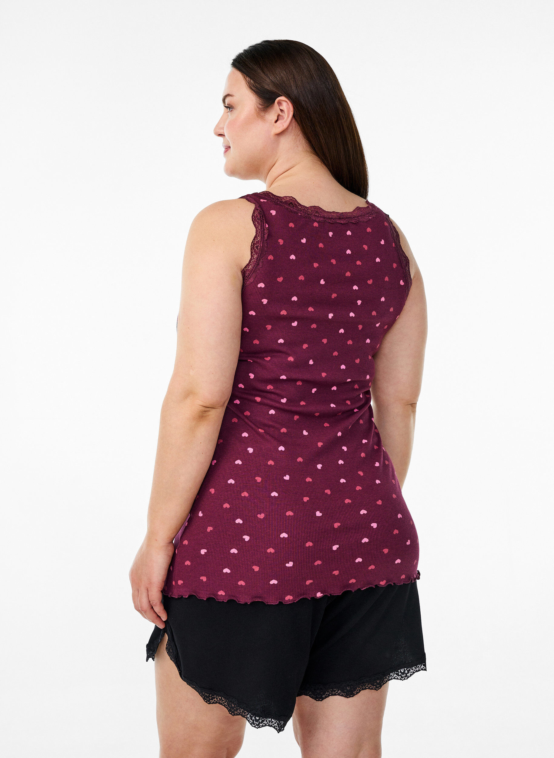 ZizziToppi, jossa on painatus ja pitsireunus, Tumma Bordeaux, Model image number 2