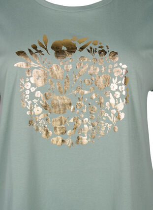 Orgaanisesta puuvillasta valmistettu T-paita kultaisella painatuksella, Ch.Green Gold Flower, Packshot image number 2