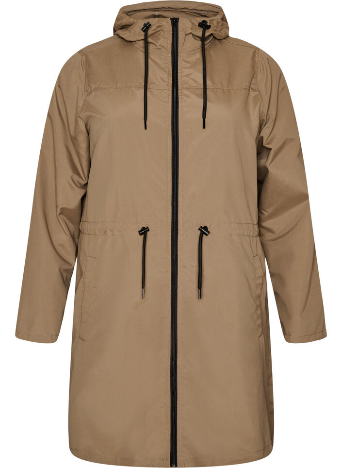 Kevyt hupullinen parka, Ruskea, Packshot image number 0