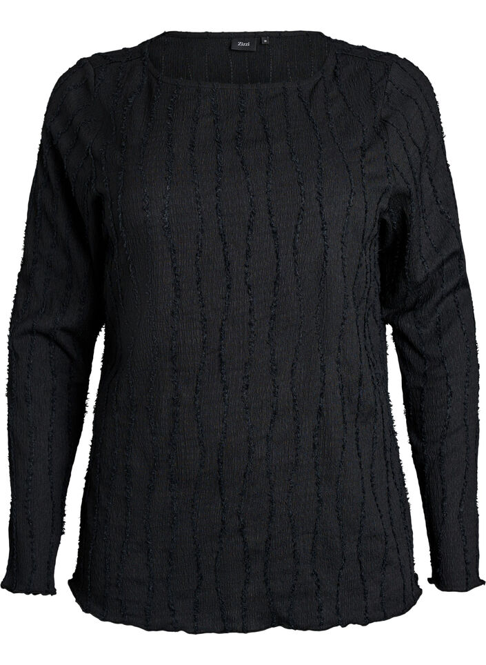 Jerseypusero aaltoilevalla tekstuurilla, Musta, Packshot image number 0