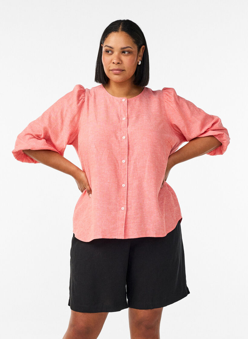 Korkeavy&ouml;t&auml;r&ouml;iset pellava- ja viskoosishortsit, Musta, Model image number 0