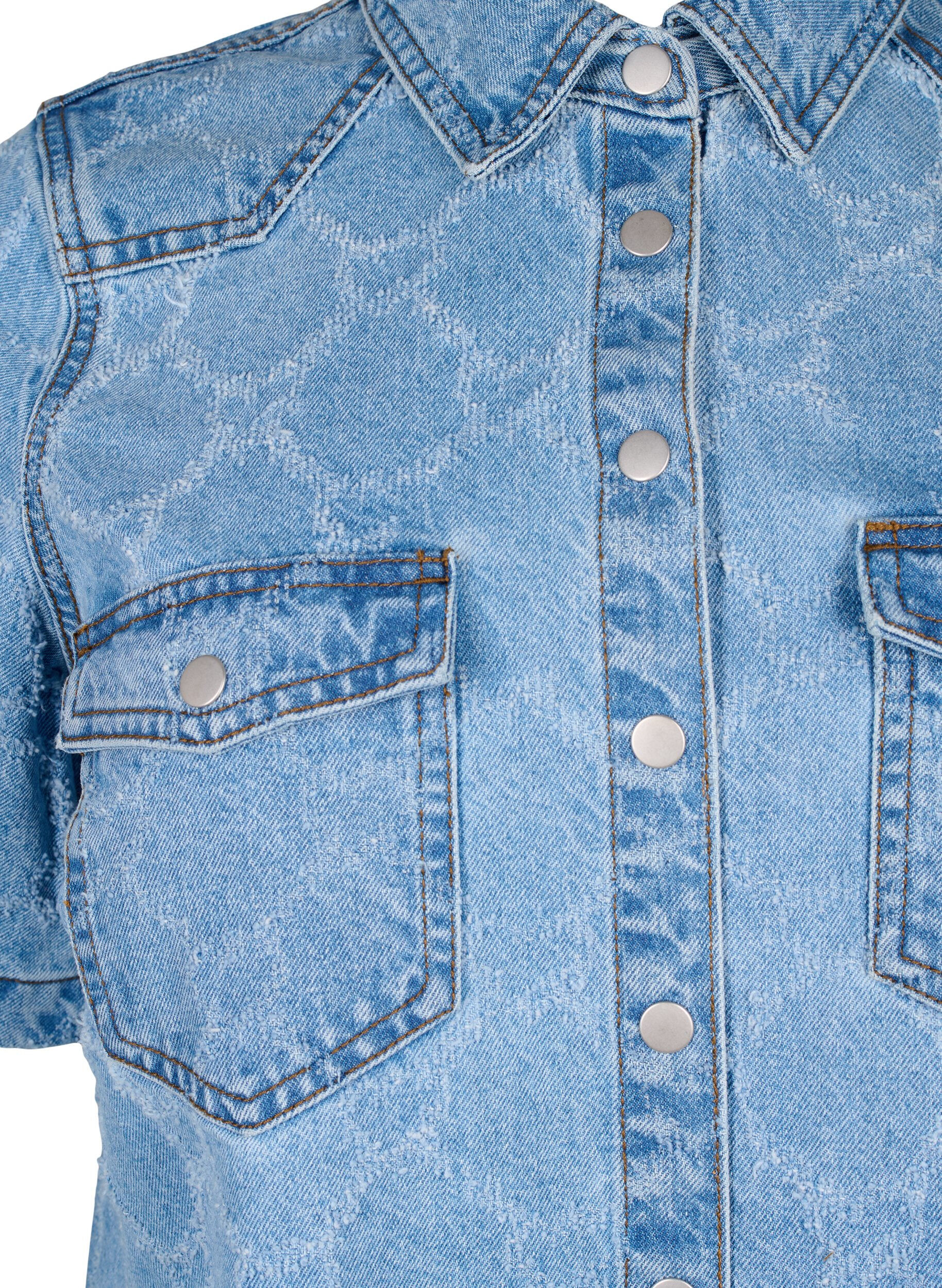 Zizzi Farkkumekko revityll&auml; kuviolla ja lyhyill&auml; hihoilla, Blue Denim, Packshot image number 2