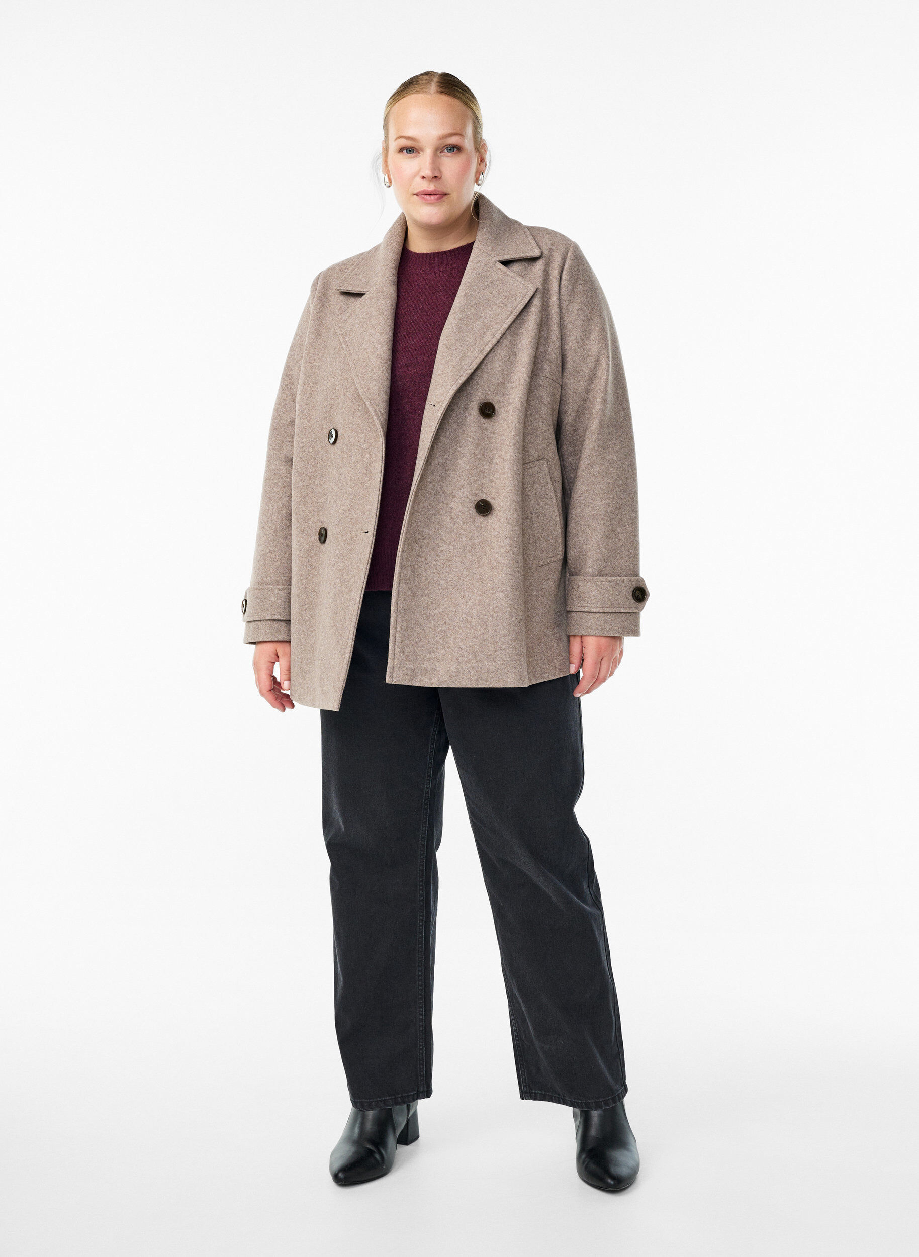 ZizziLyhyt takki kaksoisnapituksella, Beige, Model image number 1