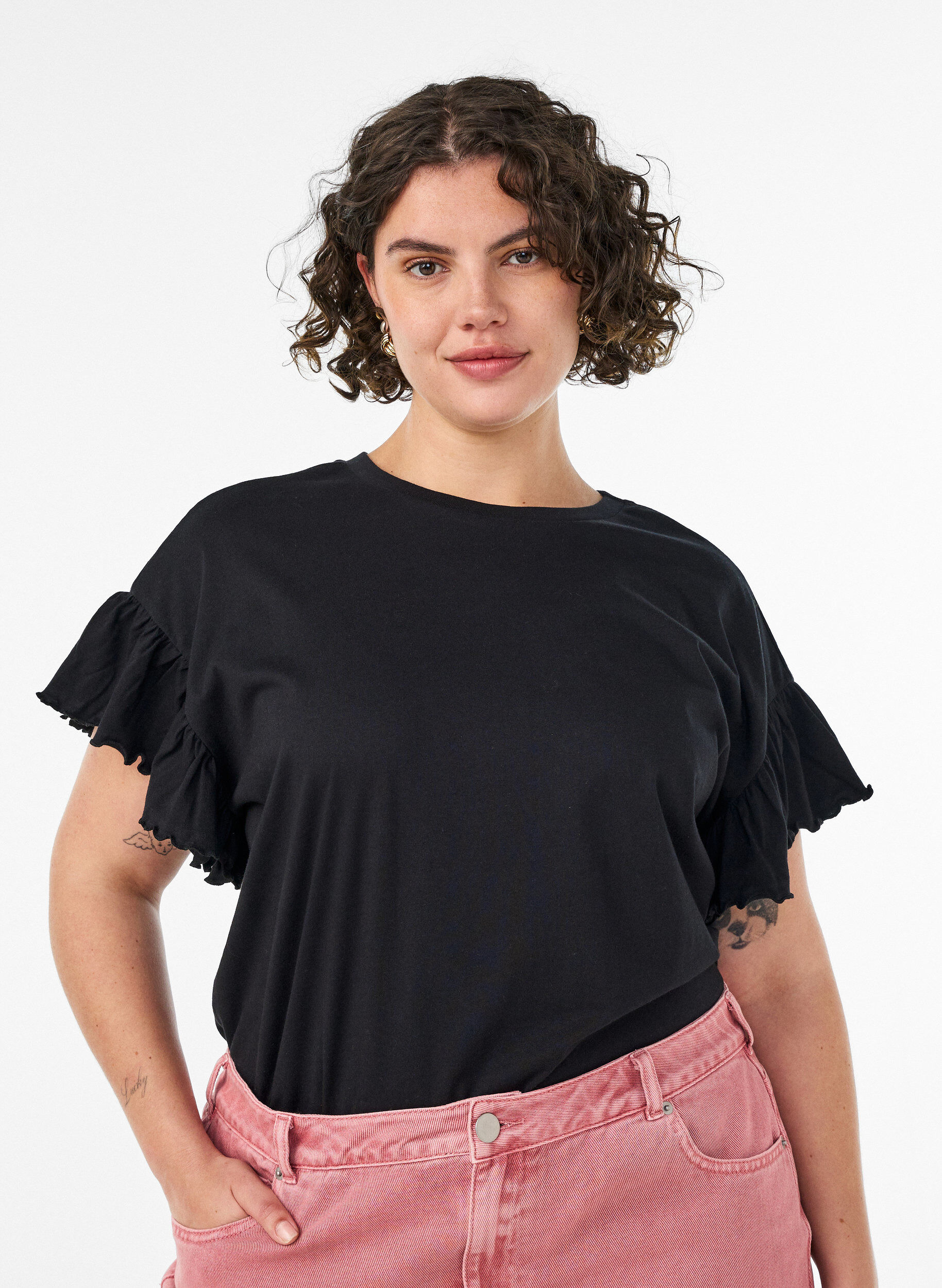 ZizziLuomupuuvillainen T-paita r&ouml;yhel&ouml;hihoilla, Musta, Model image number 0