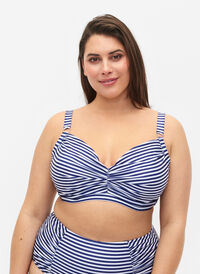 Kaarituellinen bikinialaosa kuosilla, Blue Striped, Model