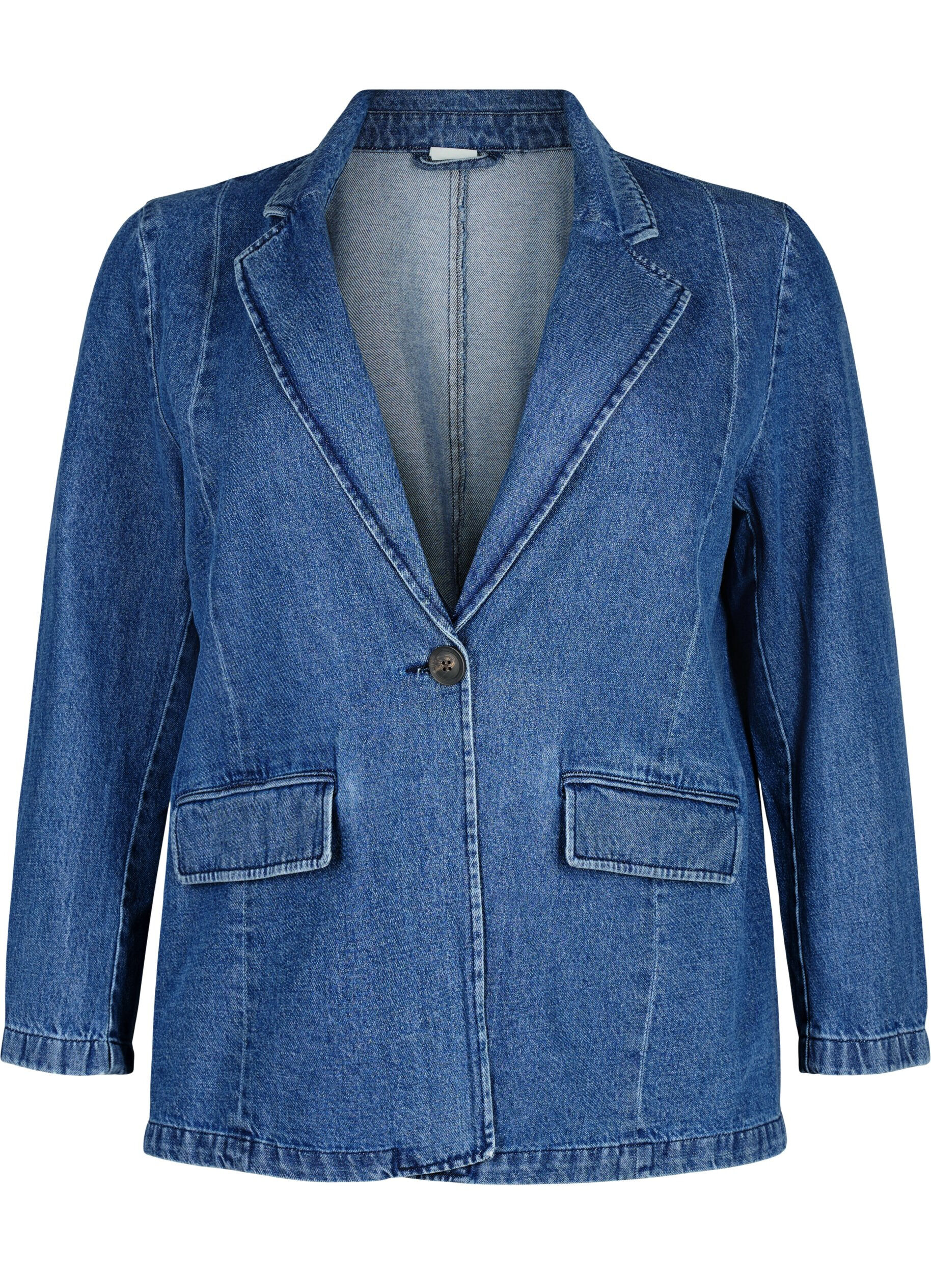 Zizzi Farkkubleiseri, jossa on taskut, Blue Denim, Packshot image number 0