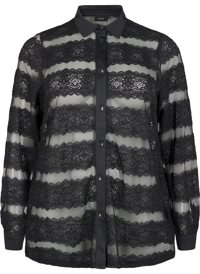 Rento pitsipaita läpikuultavalla verkkokankaalla, Black, Packshot image number 0