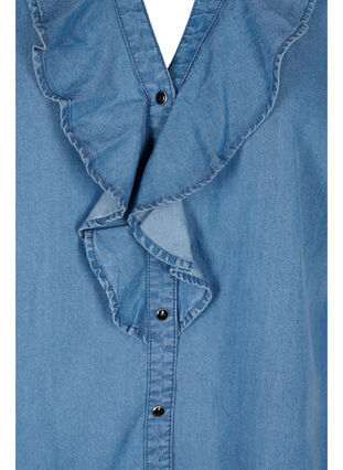 Pitkähihainen paita v-aukolla ja röyhelöllä, Blue denim, Packshot image number 2