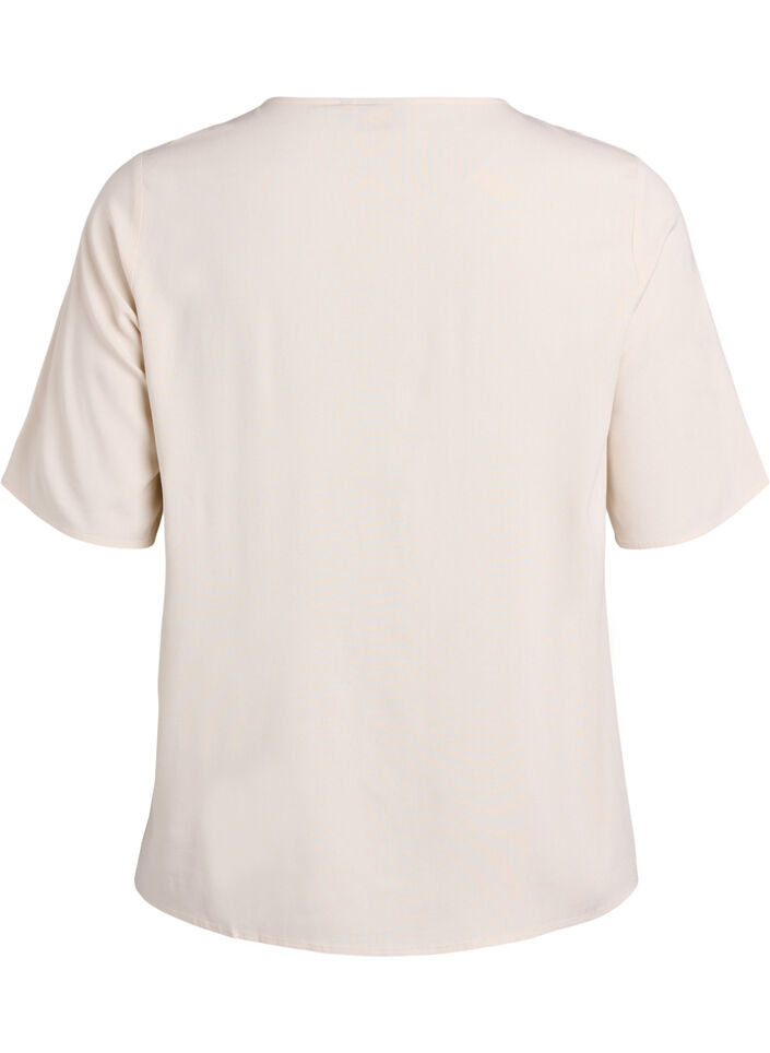 Lyhythihainen kudottu pusero, jossa on py&ouml;re&auml; p&auml;&auml;ntie, Beige, Packshot image number 1