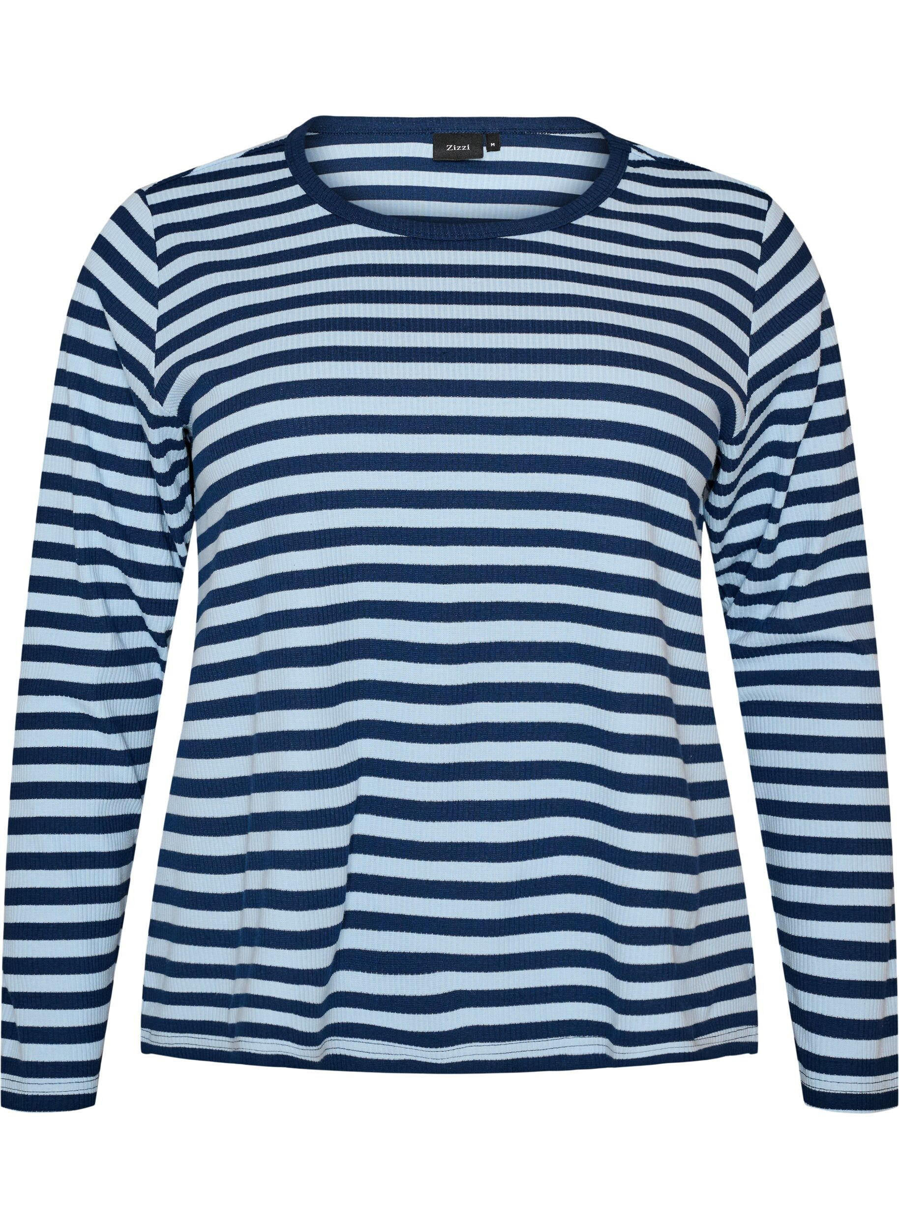 ZizziPitk&auml;hihainen y&ouml;paita ribatusta jerseyst&auml;, jossa on raitoja, Sininen, Packshot image number 0