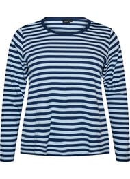 Pitk&auml;hihainen y&ouml;paita ribatusta jerseyst&auml;, jossa on raitoja, Sininen