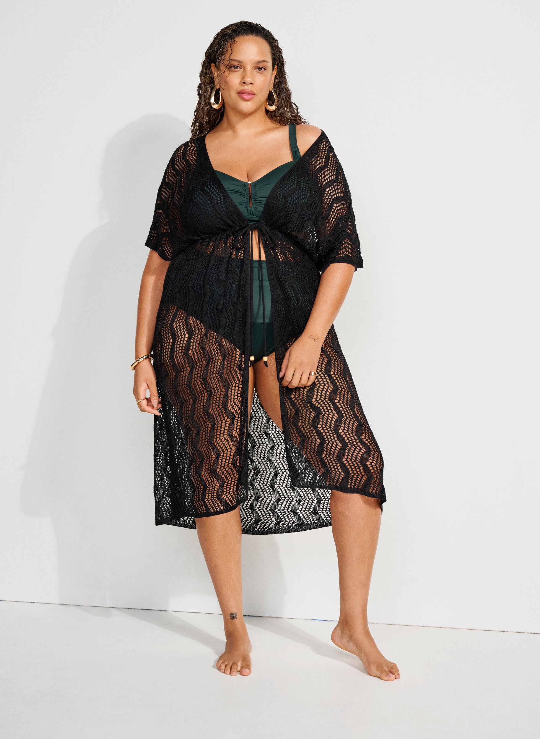 Zizzi Rantakimono solmittavalla vy&ouml;ll&auml;, Musta, Image image number 0