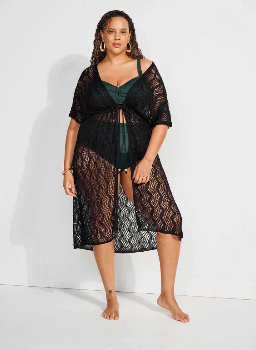 Rantakimono solmittavalla vyöllä, Musta, Image image number 0