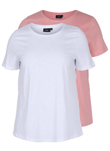 2 lyhythihaista t-paitaa puuvillasta , Bright White/Blush, Packshot image number 0