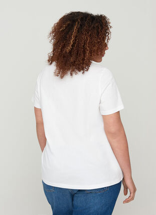 Lyhythihainen puuvillainen t-paita painatuksella, Bright White, Model image number 1