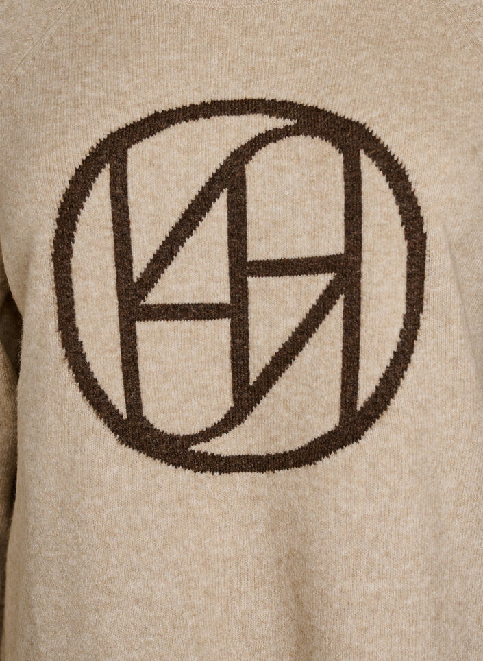 Neulepusero logolla ja kontrastiraidoilla, Beige, Packshot image number 2
