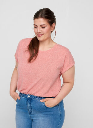 Meleerattu puuvillainen t-paita, Faded Rose melange, Model image number 0