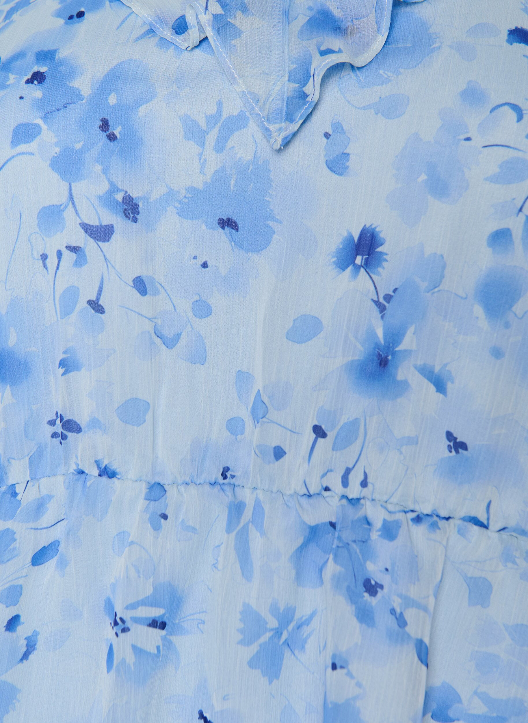 Zizzi Kukkakuvioinen pusero r&ouml;yhel&ouml;kauluksella ja peplum-efektill&auml;, Sininen, Packshot image number 2