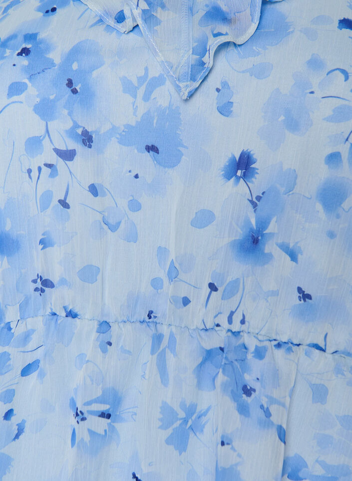 Kukkakuvioinen pusero r&ouml;yhel&ouml;kauluksella ja peplum-efektill&auml;, Sininen, Packshot image number 2