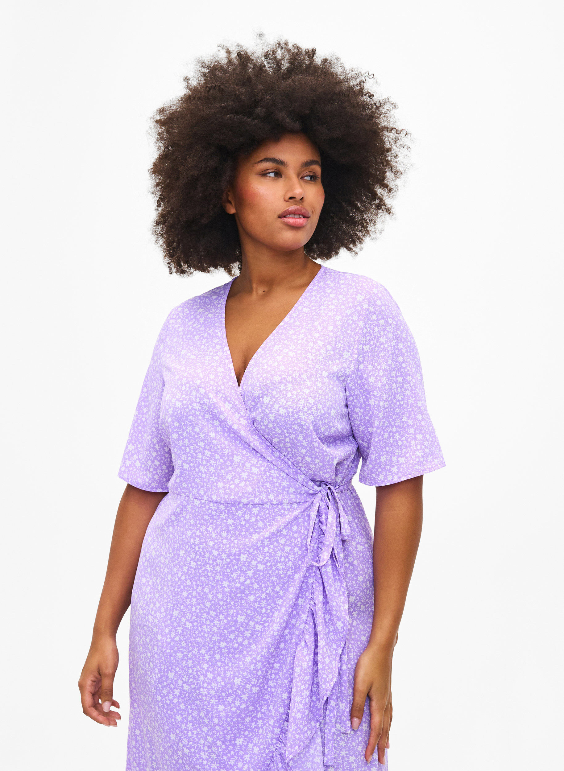 Zizzi Kietaisumekko kuosilla ja lyhyill&auml; hihoilla, Violetti, Model image number 3