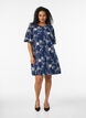 Lyhyt A-linjainen mekko kirjaillulla kuviolla, Sininen, Model image number 1