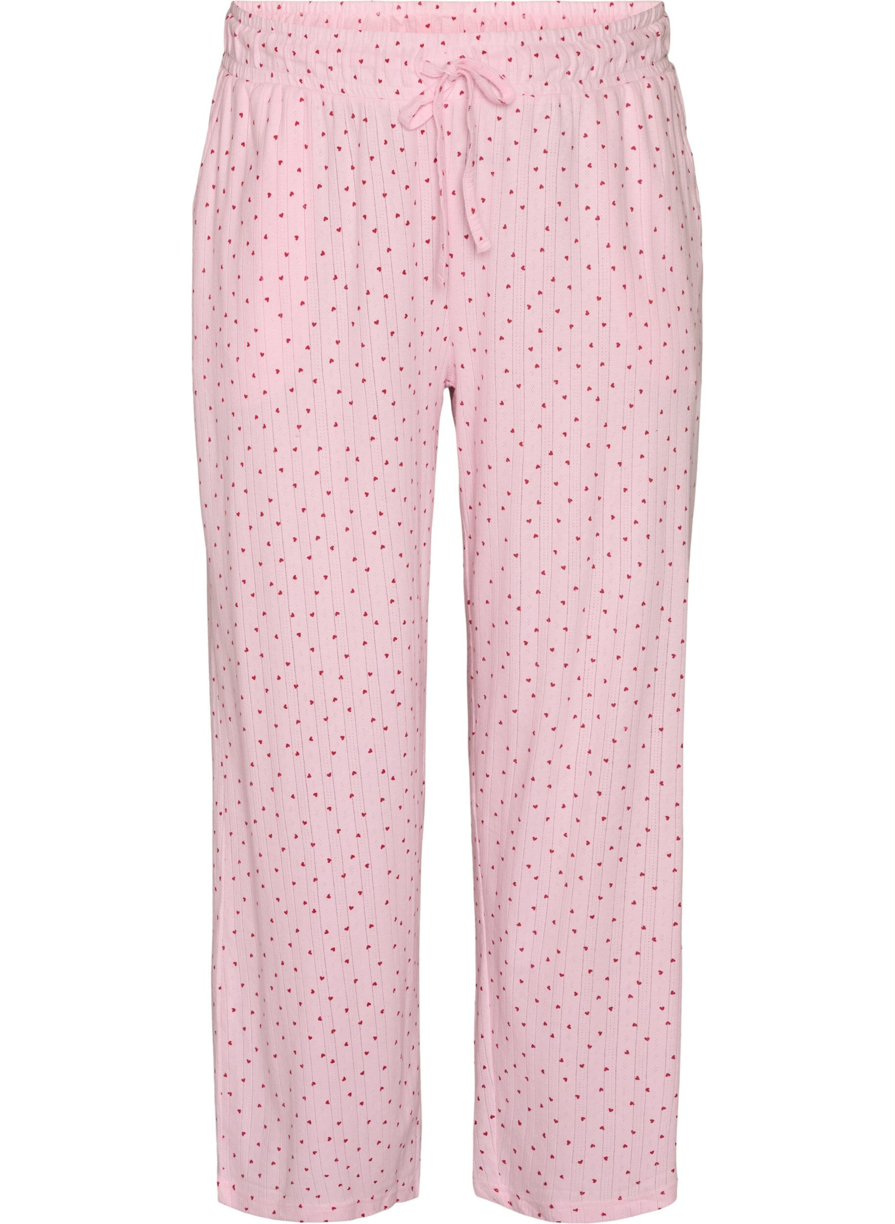 ZizziLuomupuuvillaiset pyjamahousut rei'itettyll&auml; kirjailulla, Vaaleanpunainen, Packshot image number 0