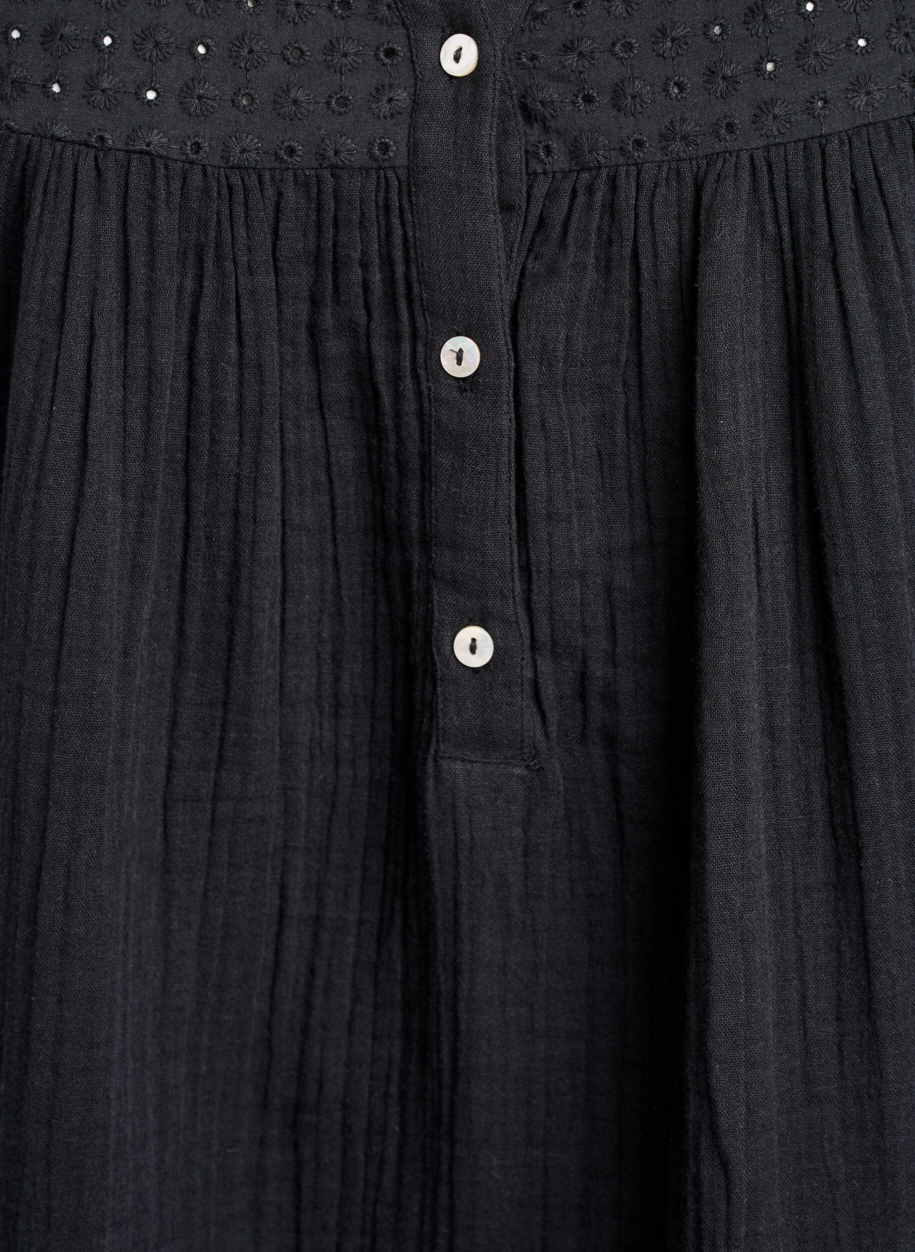 ZizziPaita puuvillamusliinissa, jossa broderie anglaise -kirjailu, Musta, Packshot image number 2