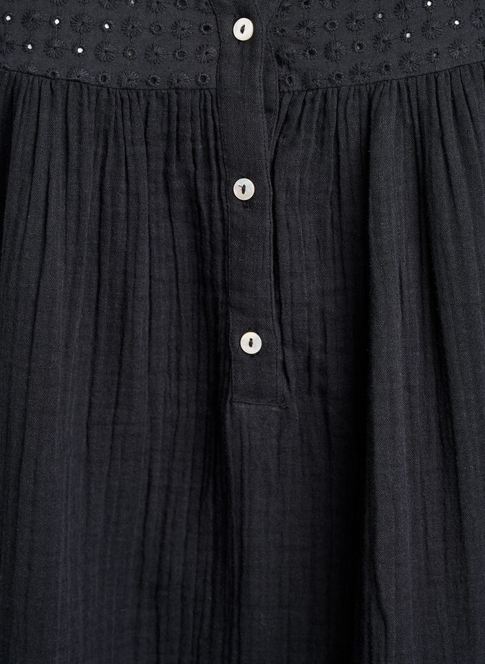 Paita puuvillamusliinissa, jossa broderie anglaise -kirjailu, Musta, Packshot image number 2